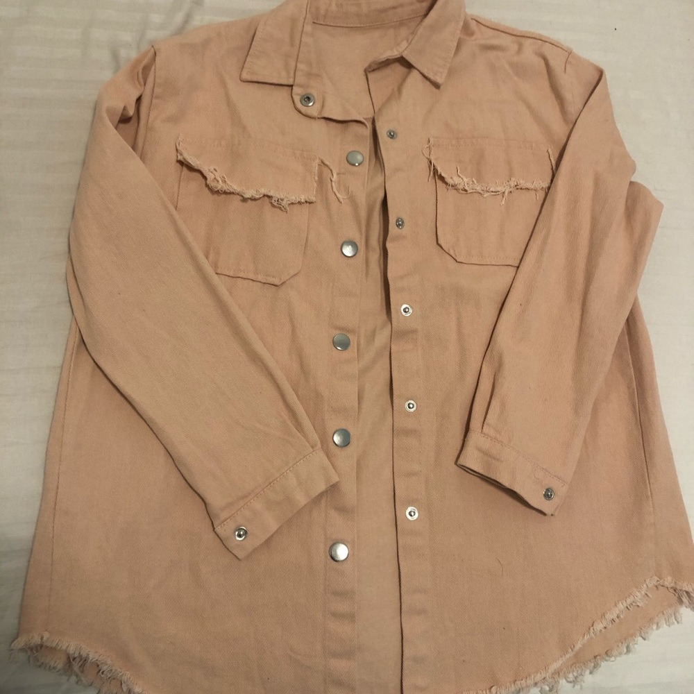 Pink Demin Distressed Jacket